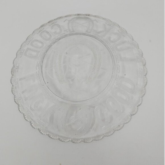 Exceptional Antique EAPG Good Luck Horseshoe Equestrian Fox Hunt Glass Plate WOW - Picture 3 of 8